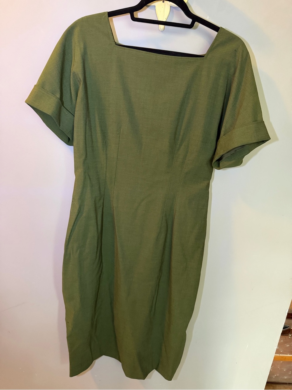 Brooks Brothers and Loro  Piana  Olive Green Square-Neck Midi Dress Vintage